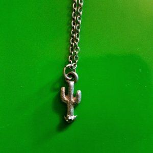 Silver 18" Neclace with Small Pewter Cactus Charm